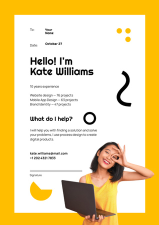 Designvorlage Portfolio des Webdesigners im gelben Rahmen für Letterhead