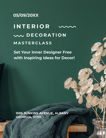 Platilla de diseño Interior Design Masterclass Ad With Pillow On Bench Invitation 13.9x10.7cm