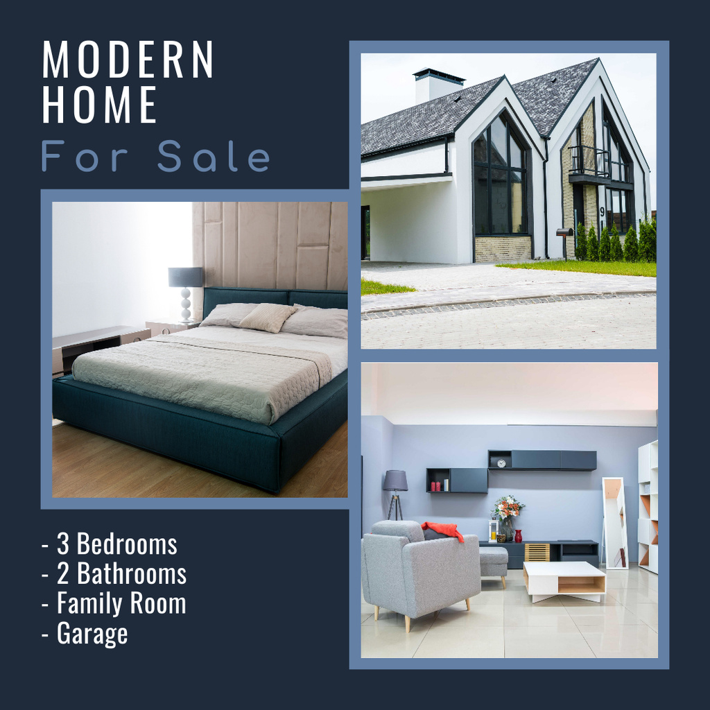 Designvorlage Sale Offer of Modern House on Blue für Instagram