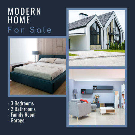 Sale Offer of Modern House on Blue Instagram Design Template
