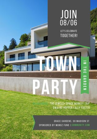 Town Party in the Garden with Modern Building Poster 28x40in Πρότυπο σχεδίασης