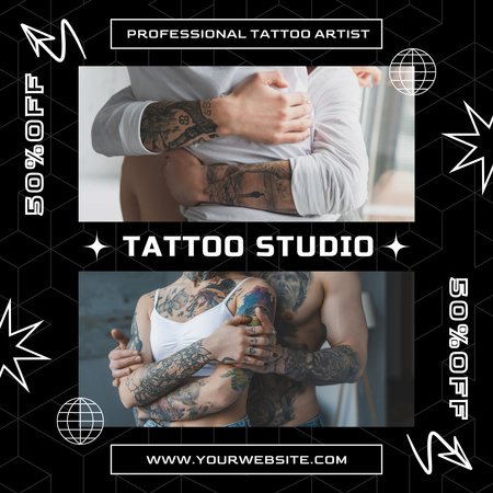 Professional Tattoo Artist Studio With Discount Instagram Design Template