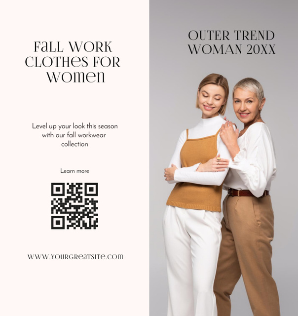 Szablon projektu Fall Fashion Ad with Stylish Women on Grey Brochure Din Large Bi-fold