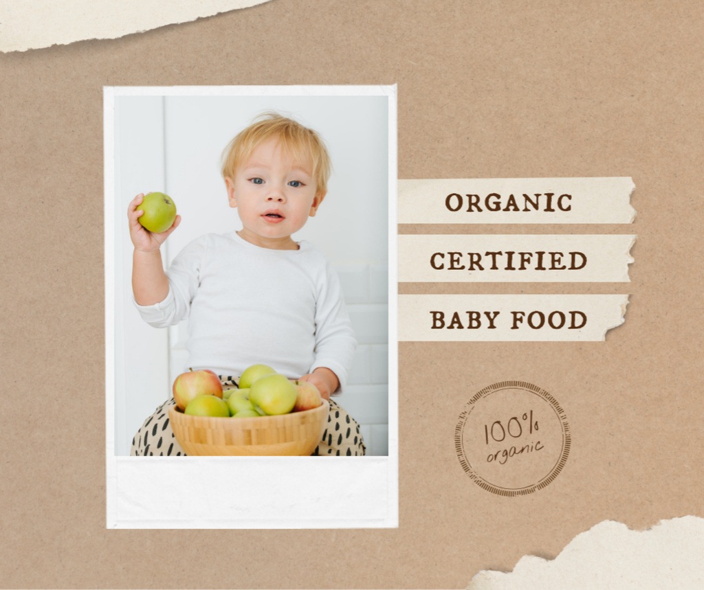 Organic Baby Food Offer with Adorable Child Facebook Modelo de Design