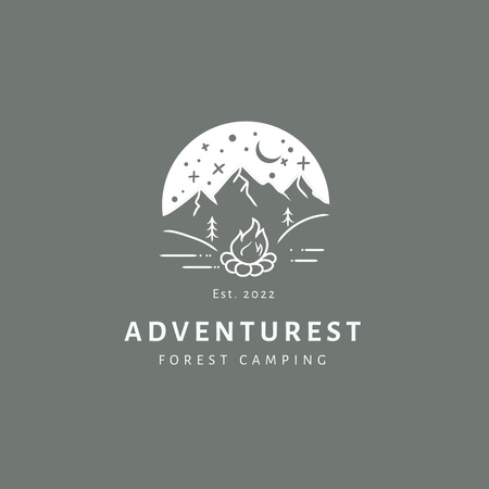 Emblem with Campfire and Mountains on Grey Logo 1080x1080px – шаблон для дизайну