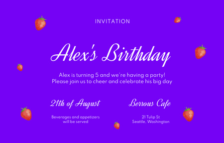 Вечеринка по случаю дня рождения с красной клубникой Invitation 4.6x7.2in Horizontal – шаблон для дизайна