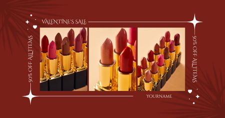 Plantilla de diseño de Oferta de maquillaje de San Valentín con barras de labios multicolores Facebook AD 