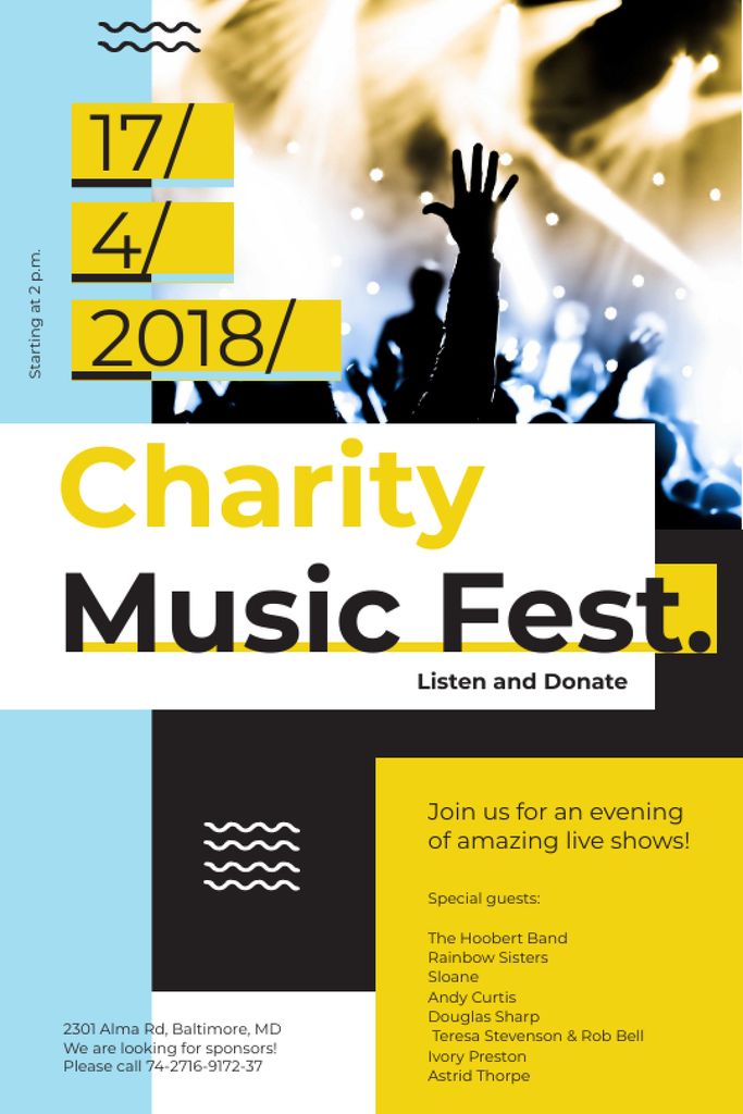 Charity Music Fest Announcement And Audience In Blue Tumblr Design Template