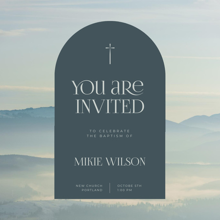 Worship Invitation with Foggy Mountains Instagram Design Template