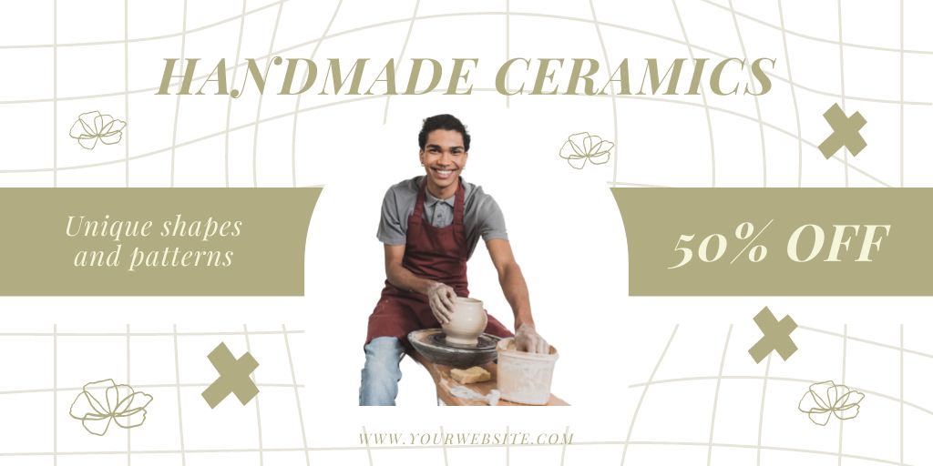 Ontwerpsjabloon van Twitter van Discount on Handmade Ceramics
