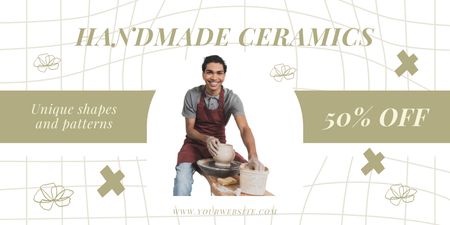 Ontwerpsjabloon van Twitter van Discount on Handmade Ceramics