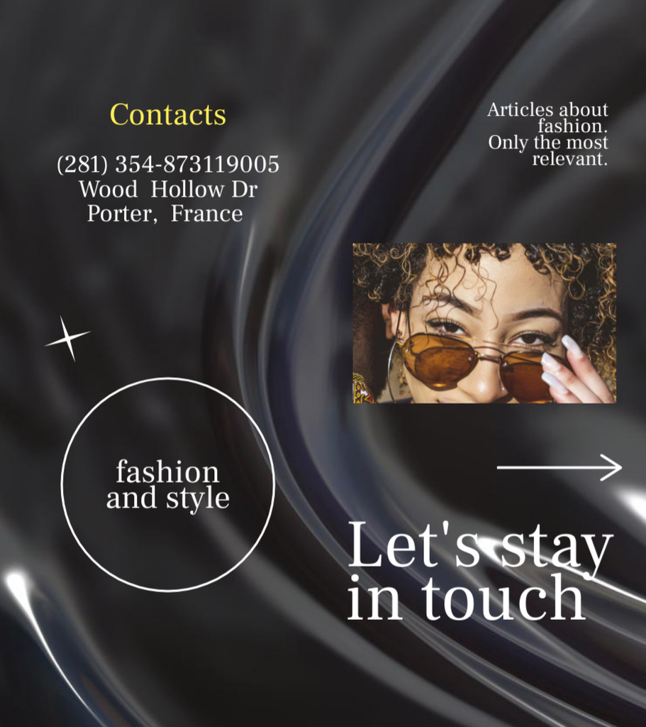 Designvorlage Fashion Sunglasses Offer on Black Silk für Brochure 9x8in Bi-fold