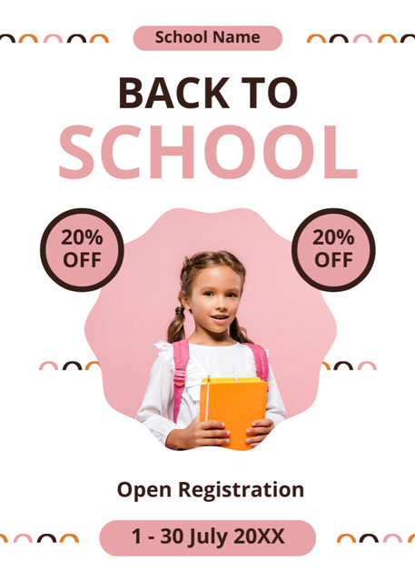 Template di design Back to School Discount Offer with Cute Girl Pupil Flayer