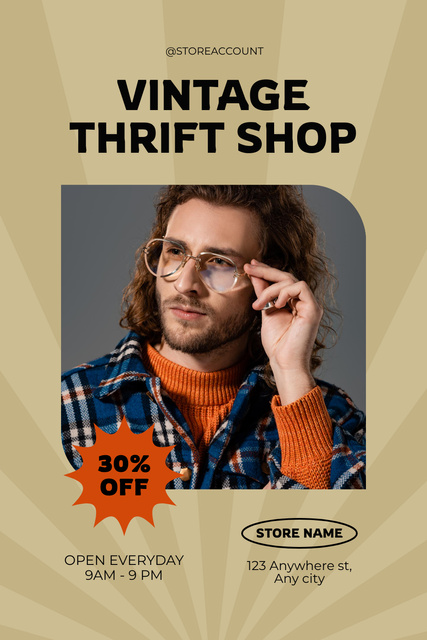 Hipster man for vintage thrift shop Pinterest Πρότυπο σχεδίασης