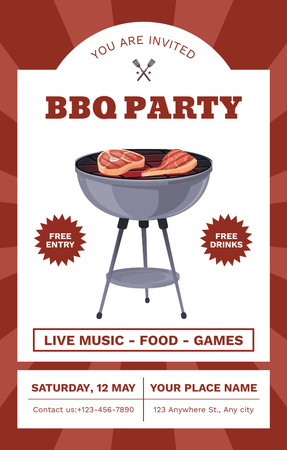 Amazing BBQ Party Invitation 4.6x7.2in Design Template