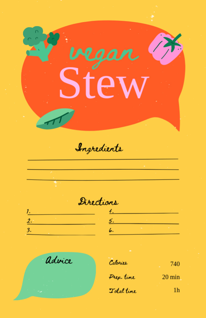 Vegan Stew Cooking Steps Recipe Card Modelo de Design