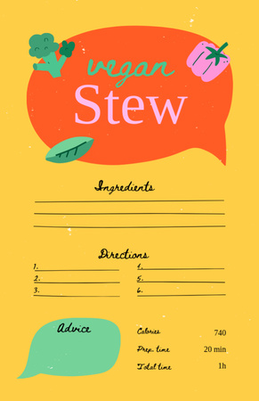 Template di design vegan stew passi di cottura Recipe Card