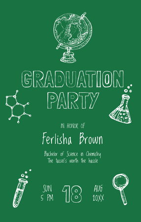 Graduation Party Announcement with Science Icons Invitation 4.6x7.2in Design Template
