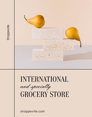 Grocery Shop Ad with Fresh Yellow Pears Poster 22x28inデザインテンプレート