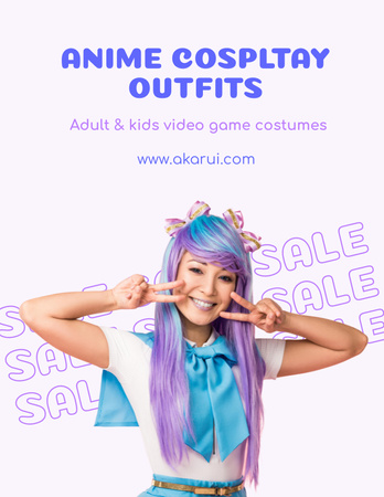 Designvorlage Ausgefallenes asiatisches Mädchen im Anime-Cosplay-Kostüm für Poster 8.5x11in
