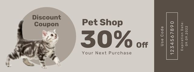 Modèle de visuel Pet Necessities Store Discounts Voucher With Lovely Kitten - Coupon