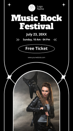 Rock Music Festival Announcement with Young Woman with Guitar Instagram Story Design Template
