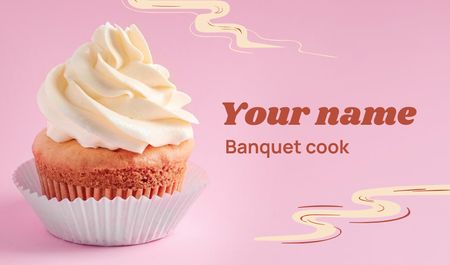 Banquet Cook Services with Yummy Cupcake Business card Πρότυπο σχεδίασης