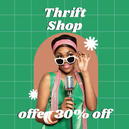 Retro singer for thrift shop green Instagram AD Πρότυπο σχεδίασης