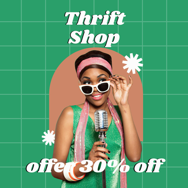 Ontwerpsjabloon van Instagram AD van Retro singer for thrift shop green