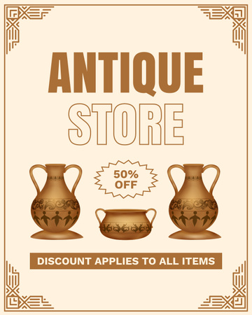 Modèle de visuel Vases ornementaux avec réductions dans un magasin d'antiquités - Instagram Post Vertical