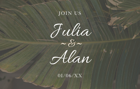 Ontwerpsjabloon van Invitation 4.6x7.2in Horizontal van Wedding Day Event Announcement With Tropical Plant Leaf