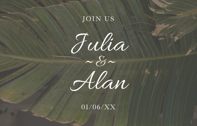 Wedding Day Event Announcement With Tropical Plant Leaf Invitation 4.6x7.2in Horizontal Πρότυπο σχεδίασης