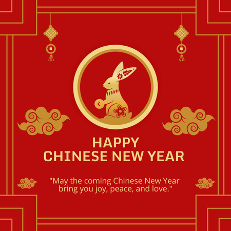 Happy Chinese New Year Greetings with Rabbit Instagram Modelo de Design