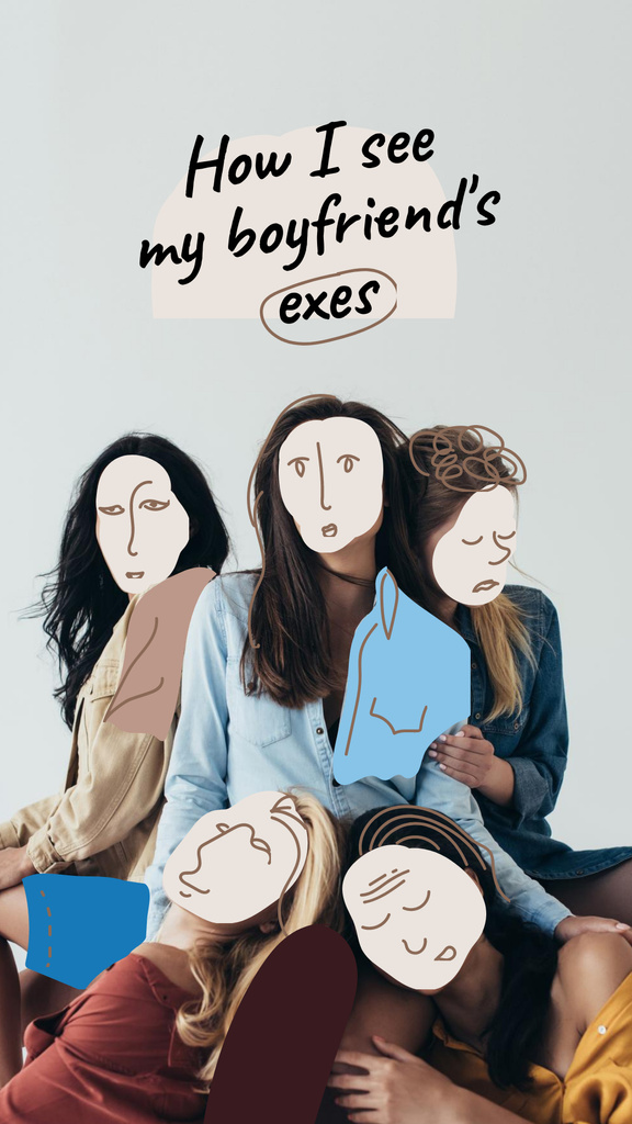 Plantilla de diseño de Funny Illustration of Girls with Ugly and Sad Faces Instagram Story 