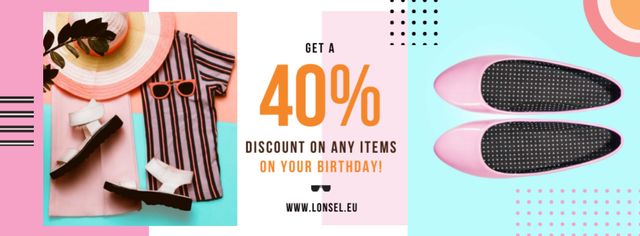 Birthday Discount Female Clothes Flat Lay Facebook cover Design Template