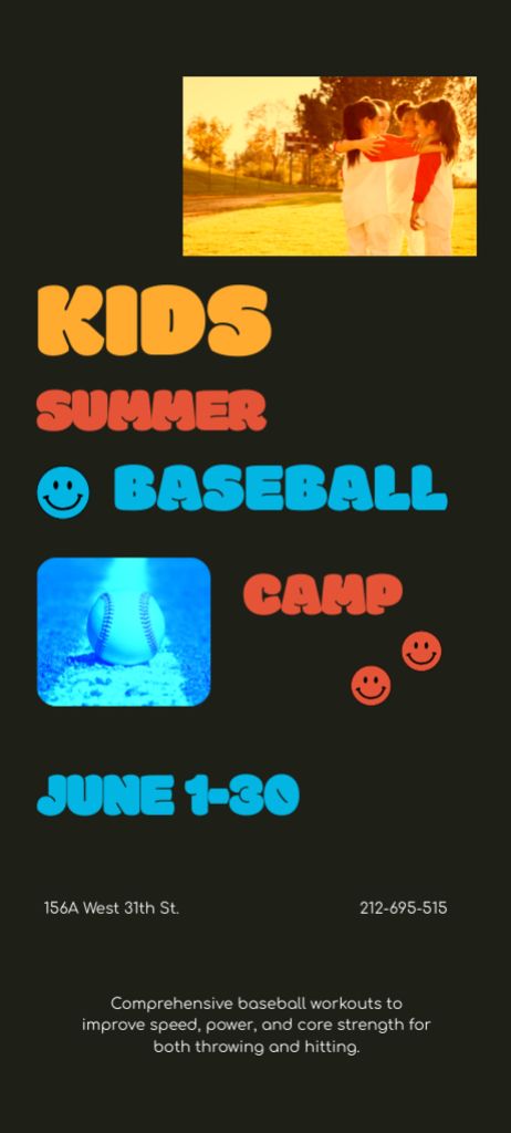 Designvorlage Kids Summer Baseball Camp für Invitation 9.5x21cm
