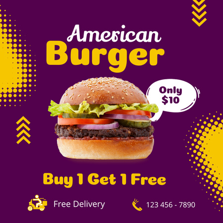 American Buurger Free Delivery Instagram Design Template