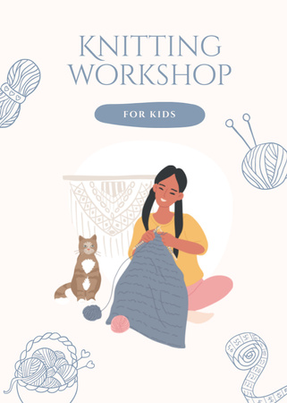 Knitting Workshop For Kids Announcement Flayer Design Template