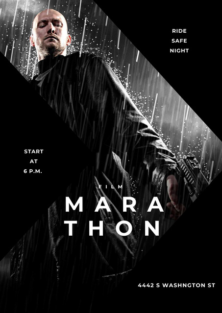 Film Marathon Ad with dangerous man holding gun Poster – шаблон для дизайна