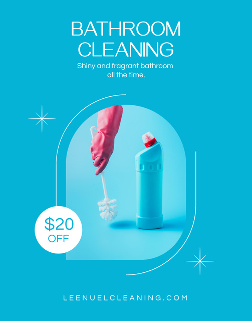Professional Bathroom Cleaning Service on Blue Poster 22x28in Šablona návrhu