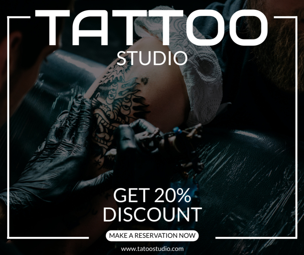 Tattoo Studio Service Offer With Discount Facebookデザインテンプレート
