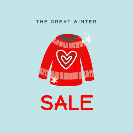 Winter Sale Announcement with Illustration of Cute Sweater Instagramデザインテンプレート