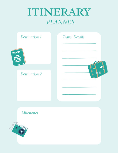 Designvorlage Travel Itinerary Planner für Notepad 8.5x11in