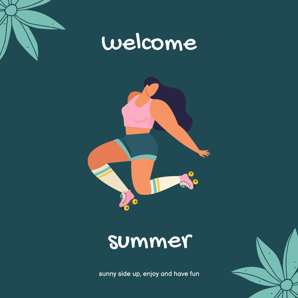 Ontwerpsjabloon van Instagram van Congratulations on Coming of Summer with Young Woman Rollerblading