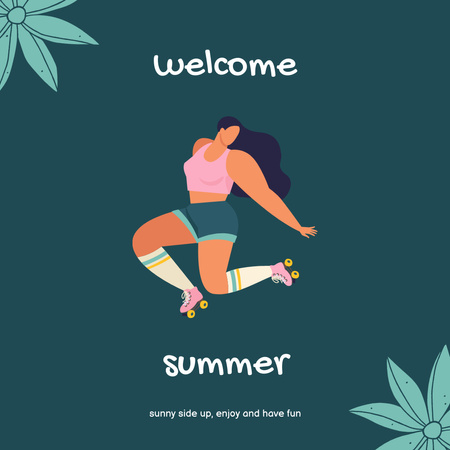 Gratulálunk a nyár eljöveteléhez a fiatal nő görkorcsolyázásával Instagram tervezősablon