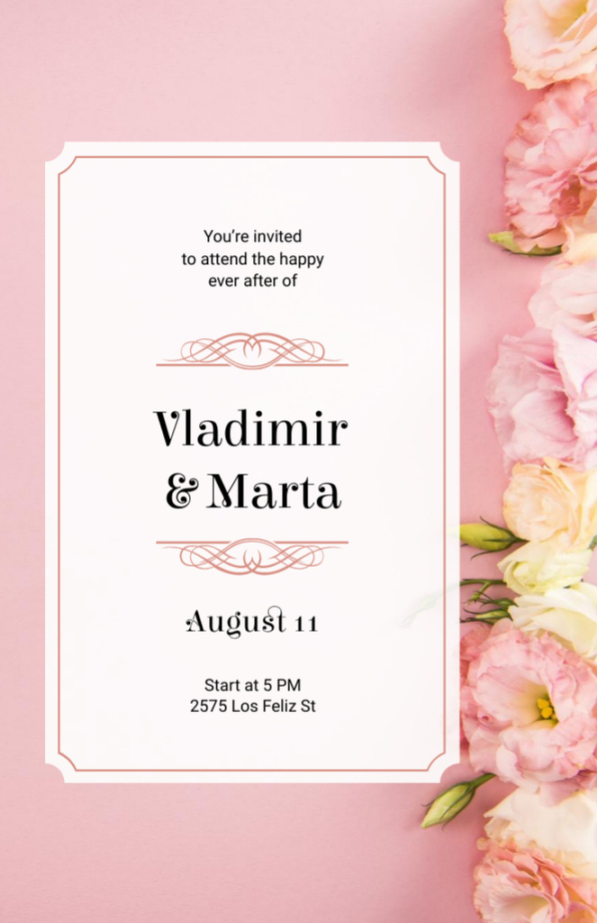 Wedding Announcement on Pink Invitation 5.5x8.5in Design Template
