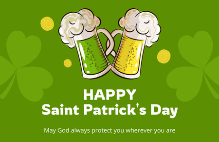 St. Patrick's Day Greetings with Beer Mugs Thank You Card 5.5x8.5in Design Template