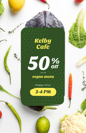 Happy Hour Cafe Offer Fresh Vegetables Flyer 5.5x8.5in Design Template