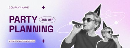 Party Planning Offer with Fun Old Lady Facebook cover Design Template