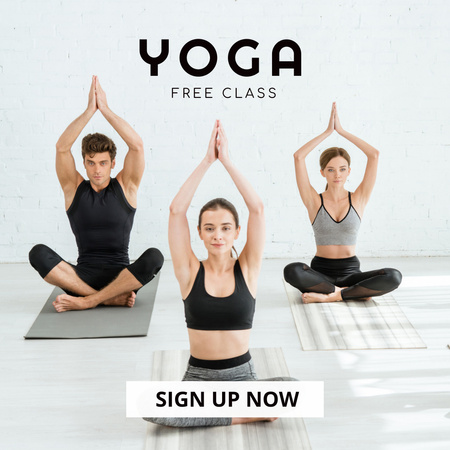 Free Yoga Class Ad with People Having Workout Instagram Design Template